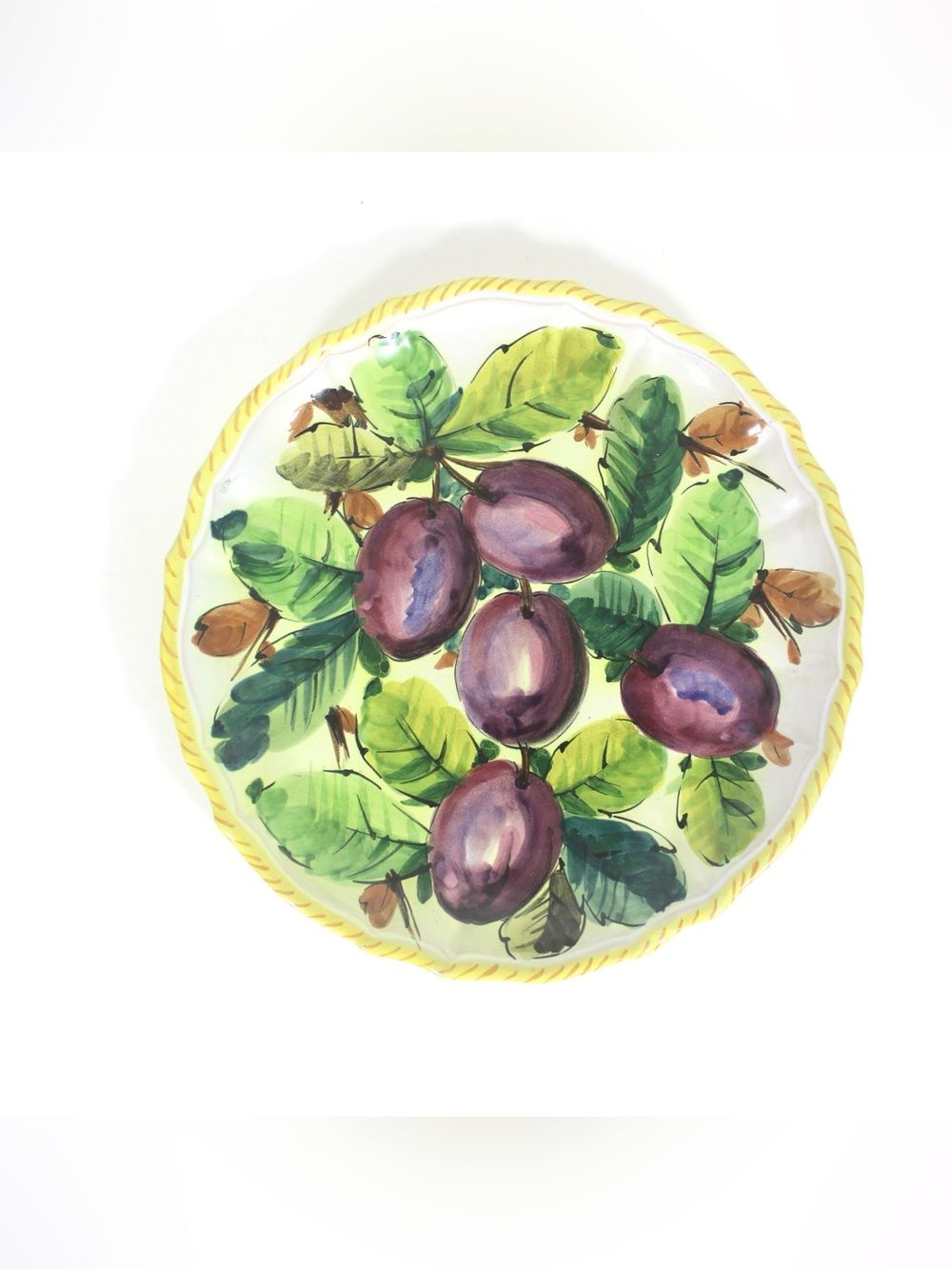 Vintage 11” Italian Renaissance Revival Hand Painted Plum Fruit Plate Italy